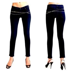7 For All Mankind Gwenevere Studded Embellished Black Skinny Mid Rise Jeans 27